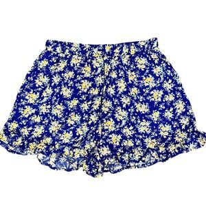 American Eagle‎ Floral Ruffle Shorts Blue Yellow High Waist Summer XS